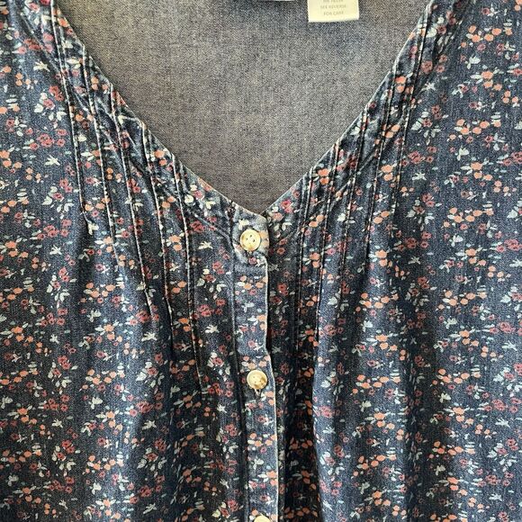 Vermont Country Store Denim Dress Womens Sm Floral Button Front Cottage Prairie - Picture 5 of 15